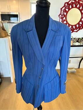 Thierry Mugler Royal Blue Pinstripe Tailored Blazer